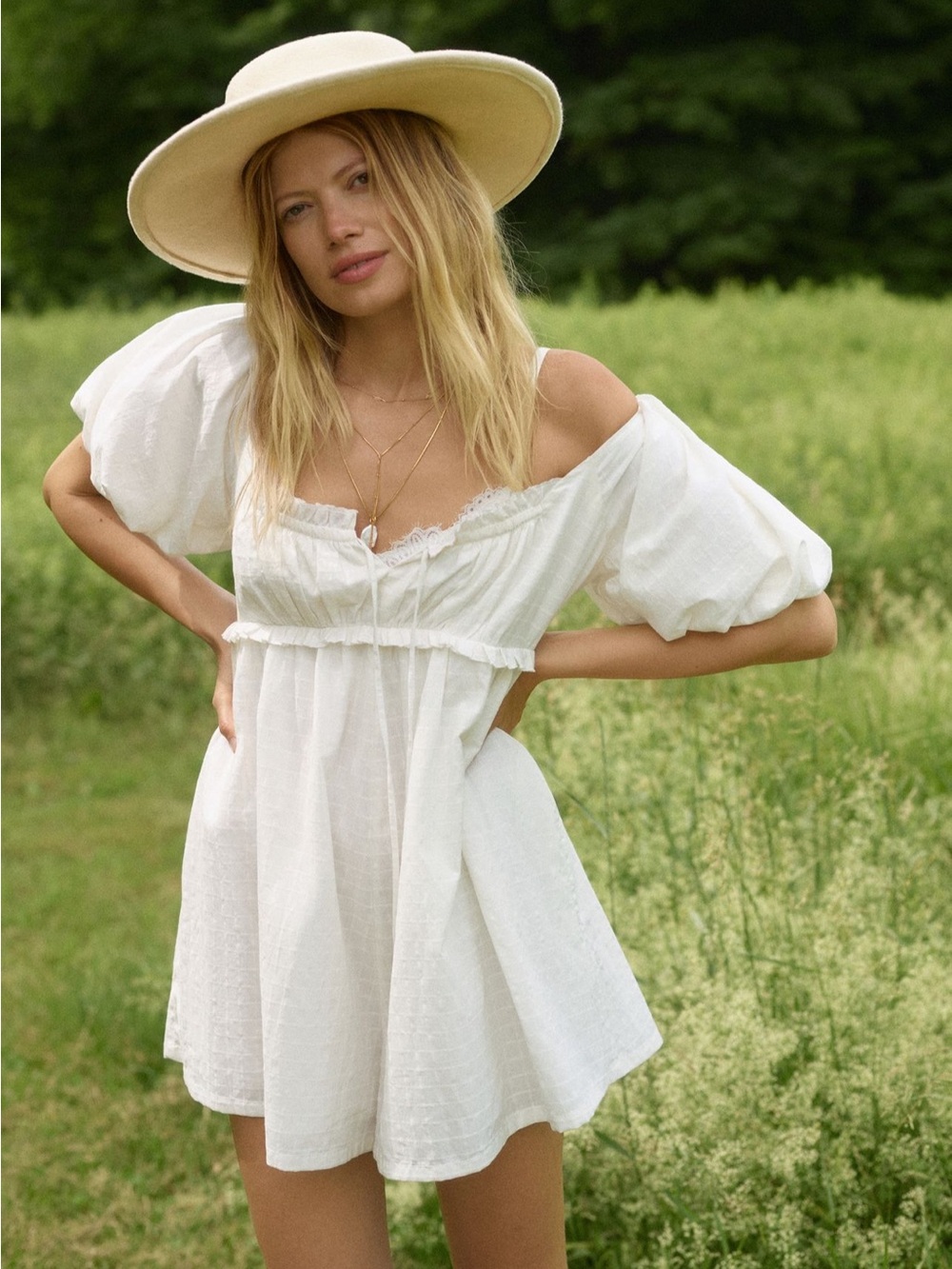 Anthropologie Pilcro Puff-Sleeve Babydoll Romper